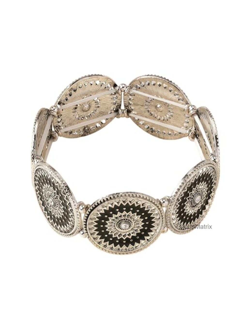 Vintage Floral Medallion Stretch Cuff Bracelet Women Bohemian Crystal Bangle
